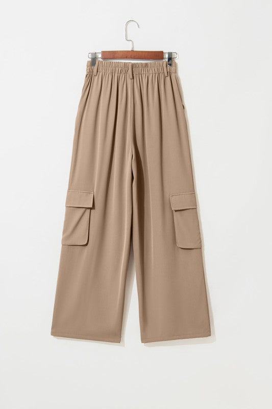 Solid Elastic High-Waist Pants