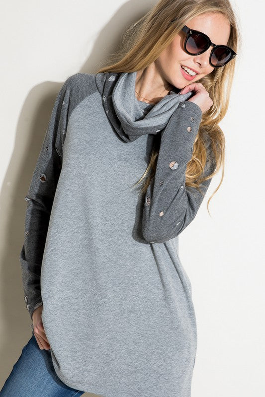 Distressed Terry Mix Tunic