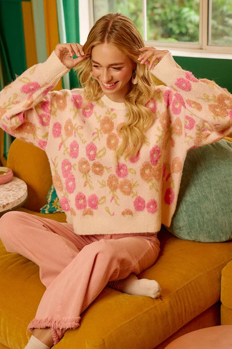 BiBi Towel Texture Floral Pattern Sweater