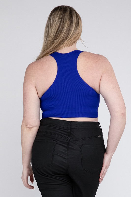 ZENANA Plus Ribbed Cropped Racerback Tank Top