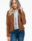 YMI Faux Layered Double-Zipper Jacket with Fuzzy Hood