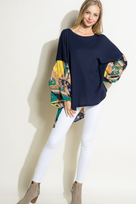 Paisley Volume Sleeve Top - Online Only