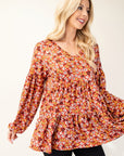 Celeste Full Size Floral V-Neck Balloon Sleeve Blouse