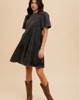 Annie Wear Mineral Washed Round Neck Short Sleeve Denim Dress