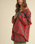 Annie Wear Contrast Plaid Long Sleeve Top and Shorts Set