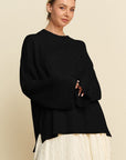 Davi & Dani High-Low Round Neck Drop Shoulder Sweater