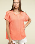 Zenana Brushed Waffle Exposed-Seam Short Sleeve Top