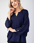 Celeste Full Size Notched Three-Quarter Sleeve Blouse