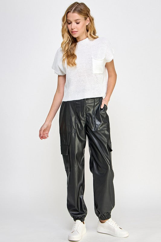 Sweet Generis Relaxed Vegan Leather Cargo Pants