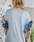 e Luna Striped Woven Floral Ruffle Top