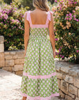 Floral Stripe Patchwork Knot Strap Maxi Dress