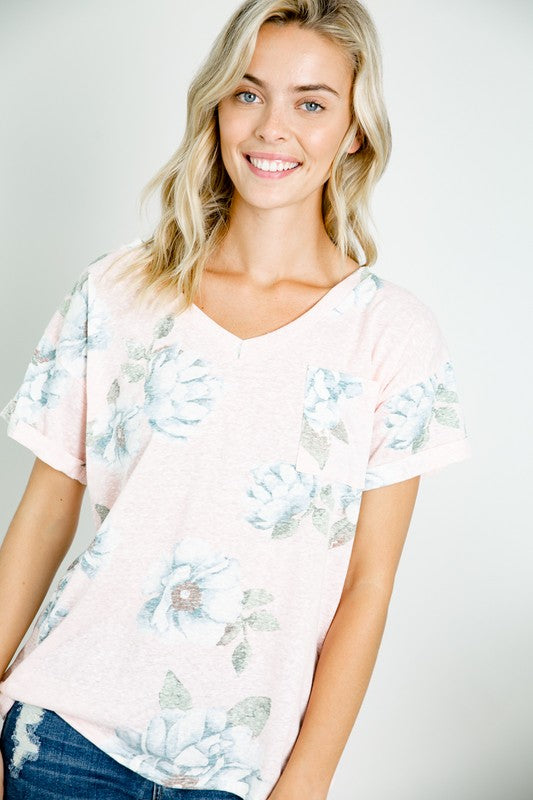 e Luna PLUS Triblend Floral V-Neck Top