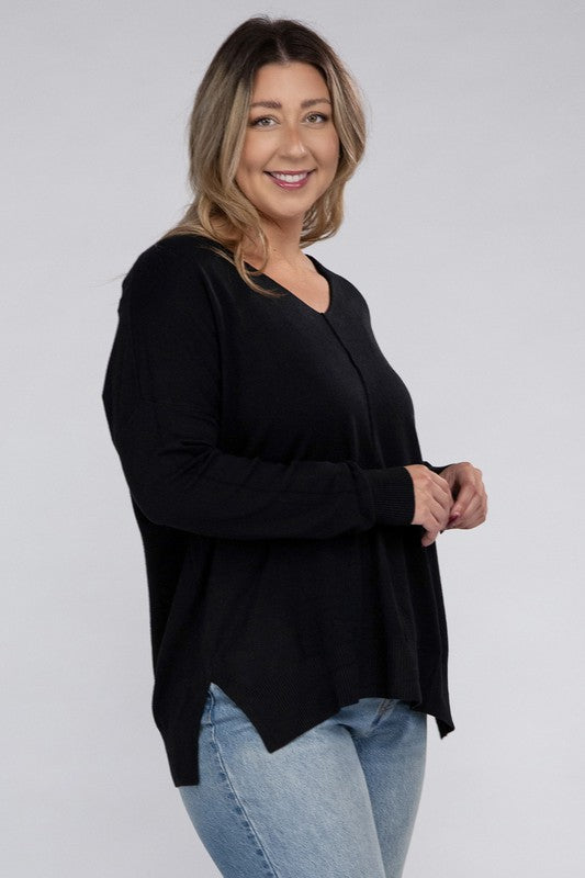ZENANA Plus Garment Dyed Front Seam Sweater