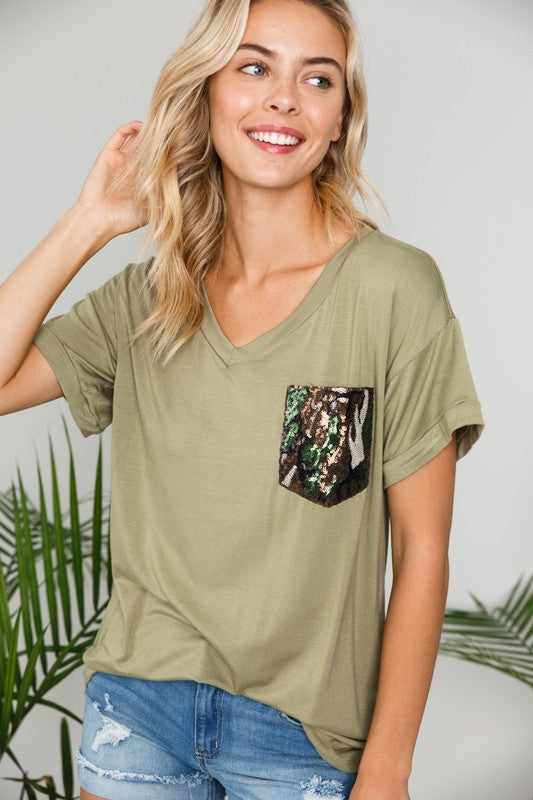 e Luna PLUS Camouflage Sequence Pocket Top