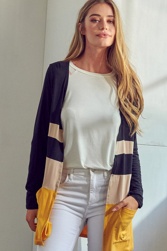 e Luna Solid Jersey Colorblock Cardigan