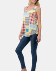 Zenana Printed Round Neck Curved Hem Tank