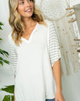 e Luna Striped Mix Split Neck Top