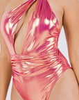 One Piece Metallic Single Shoulder Swimsuit