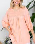 e Luna Solid Pintuck Tunic Blouse