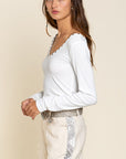 POL Studded Ribbed V-Neck Top