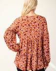 Celeste Full Size Floral V-Neck Balloon Sleeve Blouse