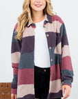 e Luna Fuzzy Striped Button Down Shacket