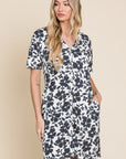 BOMBOM Floral Button Down Mini Dress