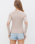 Ribbed Fitted Long Sleeve Top with Chest Cutout