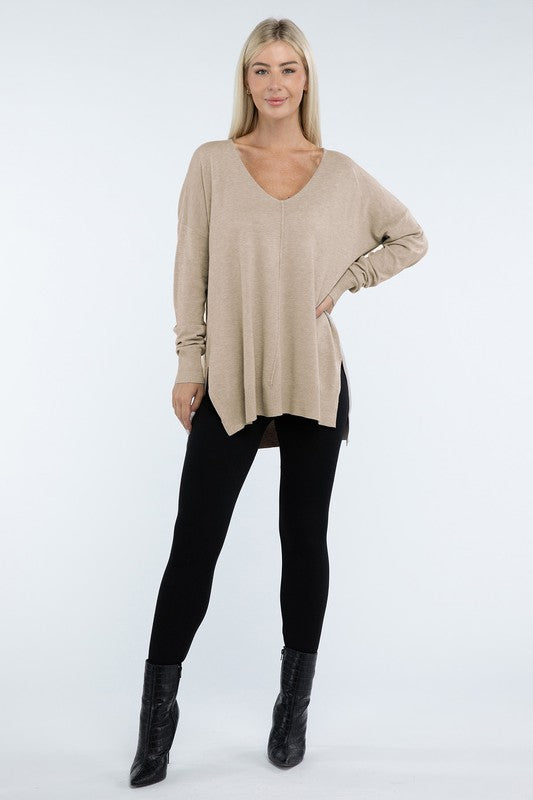 ZENANA Hi-Low Hem Front Seam Sweater