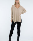 ZENANA Hi-Low Hem Front Seam Sweater