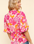 Haptics Full Size Frill Floral Puff Sleeve Blouse