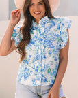 Floral Ruffle Sleeve Frilled Button-Up Shirt