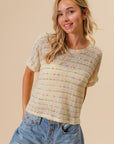 BiBi Striped Popcorn Knit Top