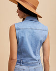 Annie Wear Collared Neck Button Down Denim Vest