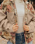 Floral Waffle Knit Patchwork Chest Pocket Buttoned Jacket