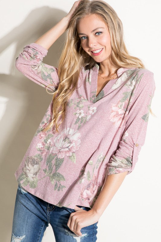 e Luna Floral Split Neck Top