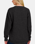 Zenana High Low Long Sleeve Waffle Sweater