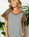 e Luna Striped Animal Flare Sleeve Top