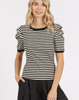 Mittoshop Striped Round Neck Puff Sleeve T-Shirt