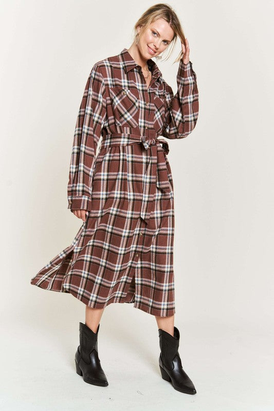 Plus Jade by Jane Plaid Print Collar Long Shirt Dress