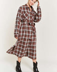 Plus Jade by Jane Plaid Print Collar Long Shirt Dress