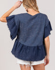 SAGE + FIG Ruffle Sleeve Washed Short Sleeve Blouse