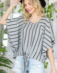 Jade By Jane PLUS Striped Print Tie Hem Sleeve Top