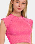 Zenana Ribbed Round Neck Cropped Top