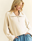 Davi & Dani Drawstring Hem Half Zip Raglan Sleeve Sweatshirt