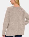 Zenana Side Slit Raglan Sleeve Sweater