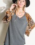 e Luna PLUS Solid Cheetah Mixed Blouse