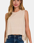 Zenana Exposed Seam Slit Round Neck Tank