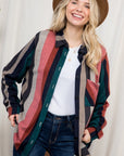 e Luna PLUS Cozy Stripe Button Down Shacket