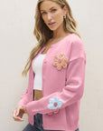 Knitted Floral Pattern Button Up Cardigan